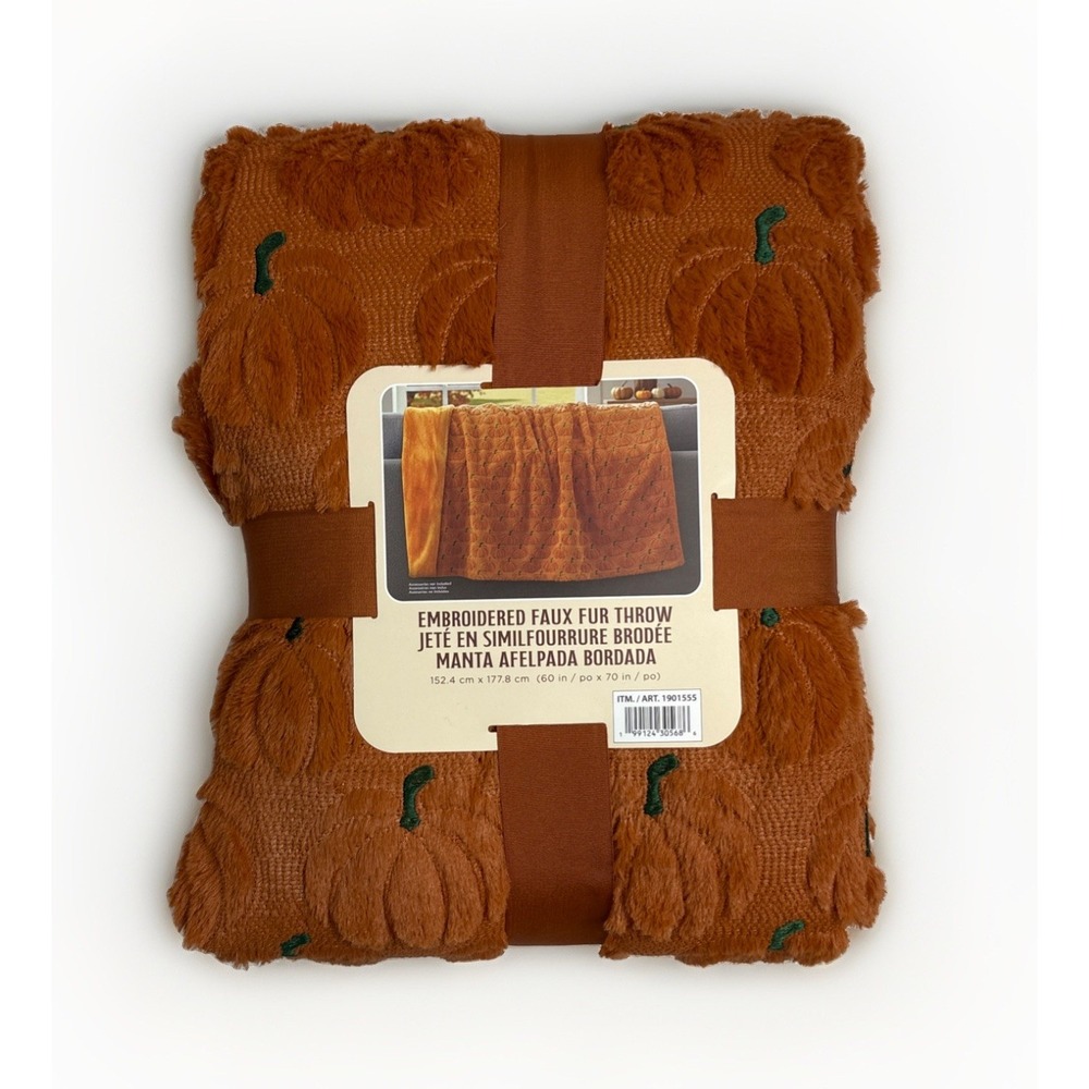 Viral TIK TOK Costco Embroidered Faux Fur Halloween Fall Throw Pumpkin NWT